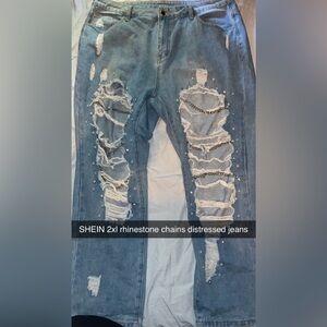 Rhinestone and chains distressed jeans